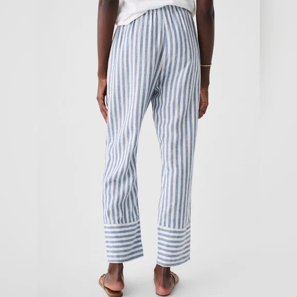 Faherty Blue Stripe Linen Blend Mid-Rise Drawstring Relaxed Pacific Beach Pant - Picture 5 of 12